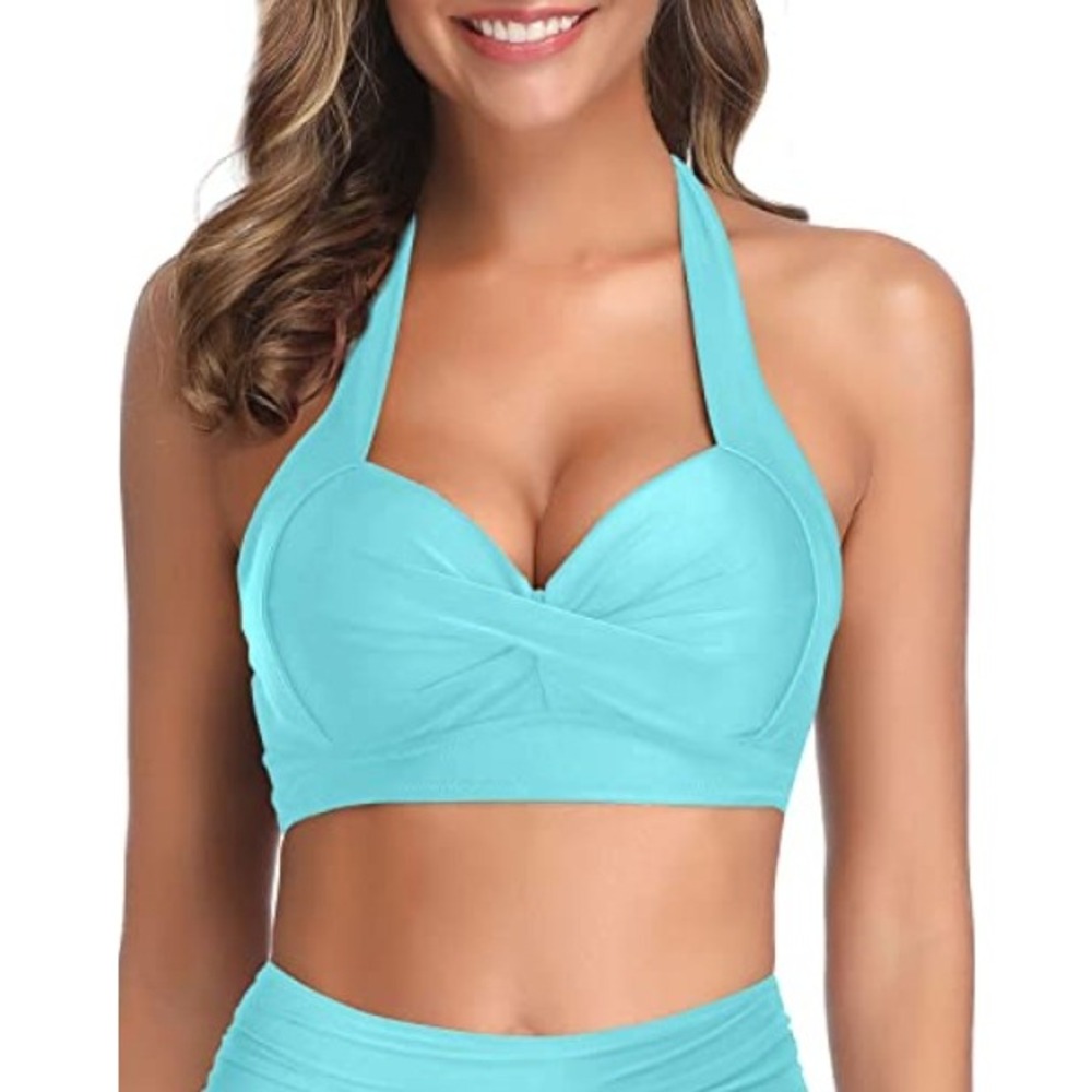Tempt‎ Me Women's Mint Green Extra Tie Back Halter Retro Bikini Top Size S NWT